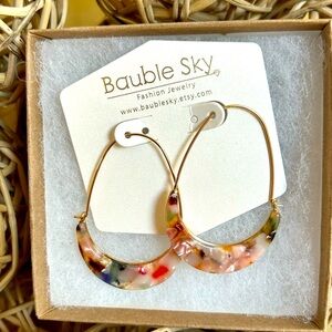 Colorful Resin Hoop Earrings one of a kind! Handmade New in box.